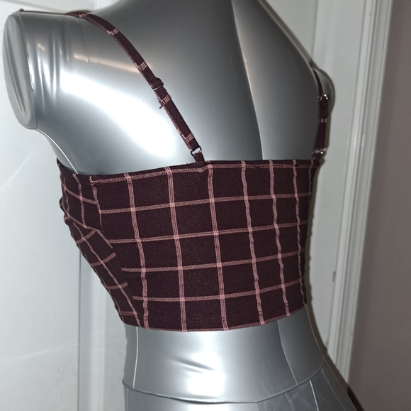 Forever 21 Burgundy Plaid Crop Top Sz S - Picture 10 of 10